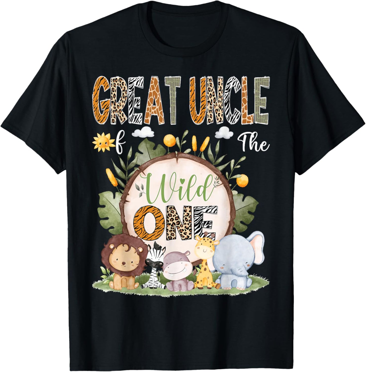 Great Uncle Of The Wild One 1St Birthday Kid Safari Woodland T-Shirt - T-Shirt | Black