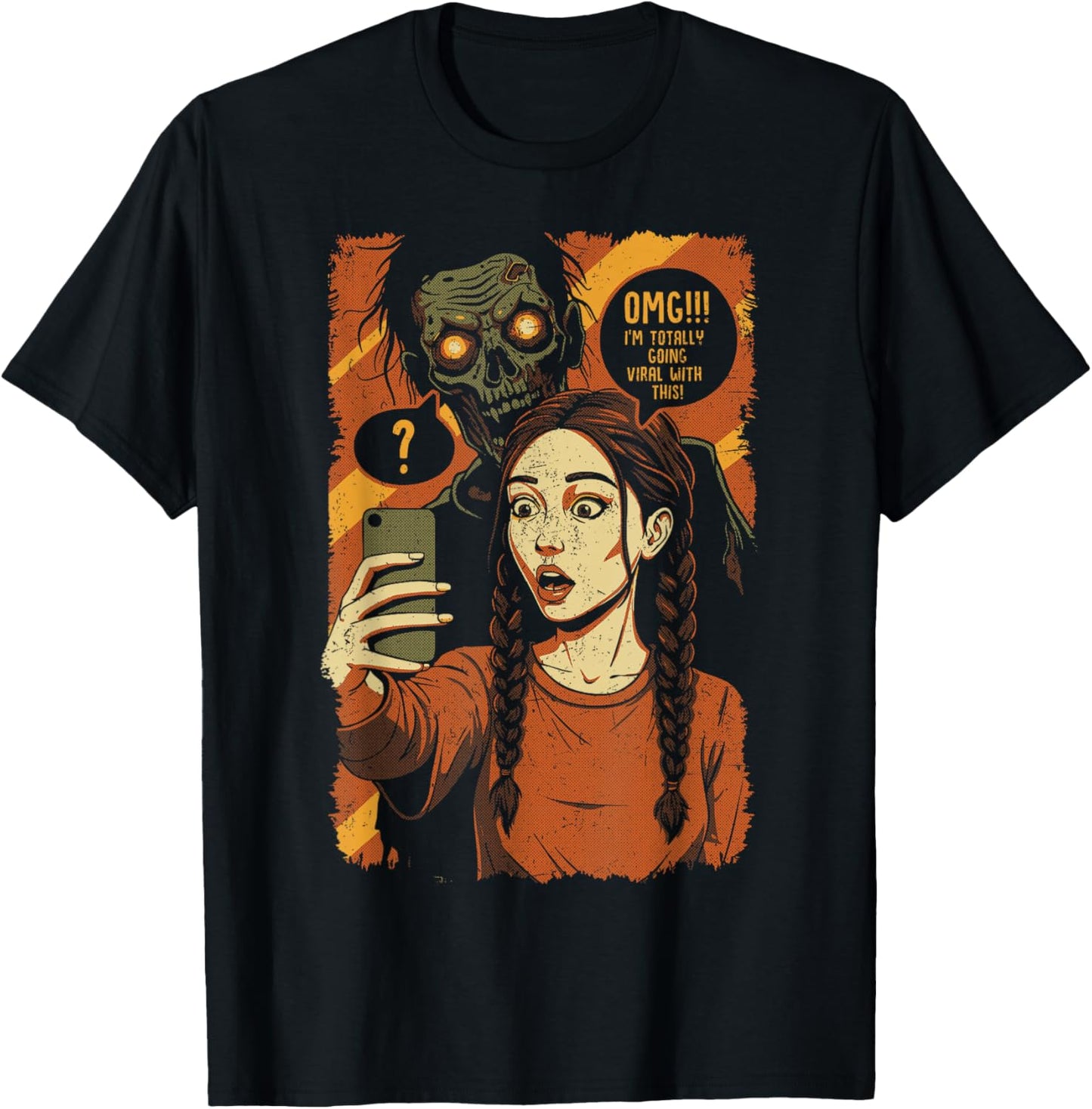 Funny Halloween Zombie Selfie Comic Design T-Shirt - T-Shirt | Black