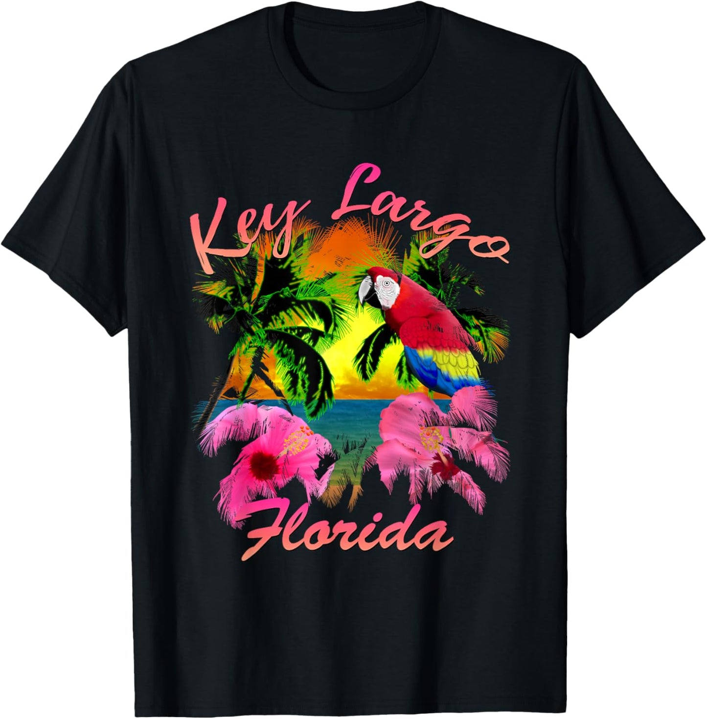 Key Largo Beach Sunset with Colorful Parrot Women Kids T-Shirt - T-Shirt | Black