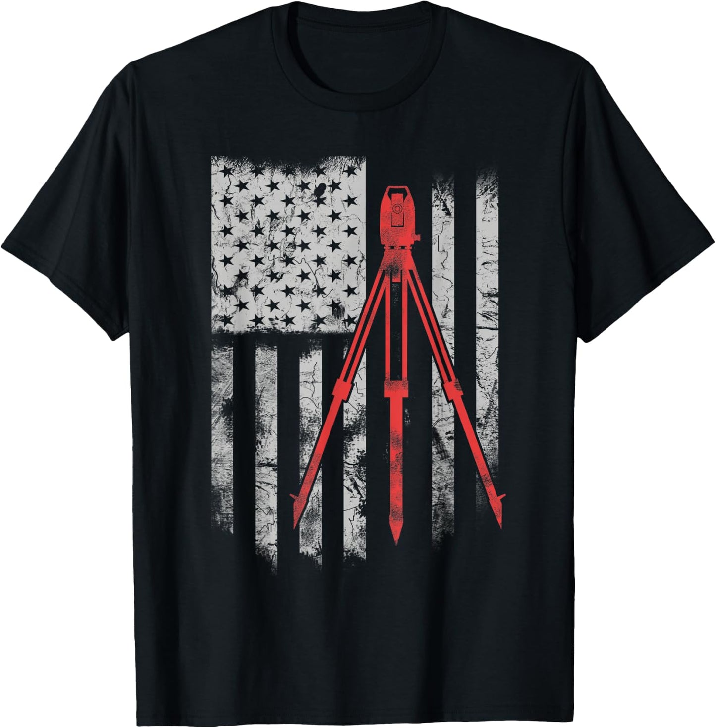 Tripod Survey Flag America 4th July Land Surveyor T-Shirt - T-Shirt | Black
