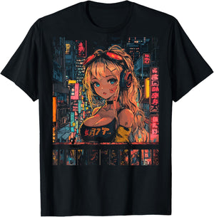 Anime Girl Japan Back Printed Graphic T-Shirt - T-Shirt | Black