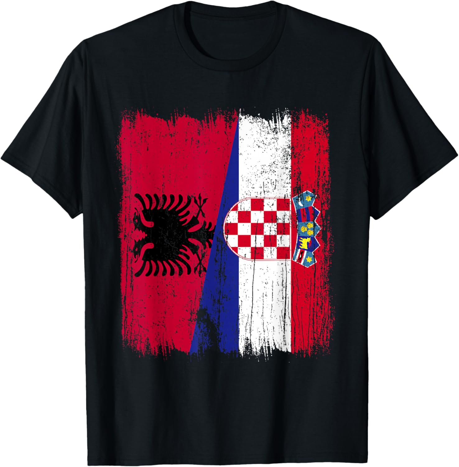 Albanien Kroatien halbe Flagge Stolze albanische kroatische Wurzeln T-Shirt - T-Shirt | Black