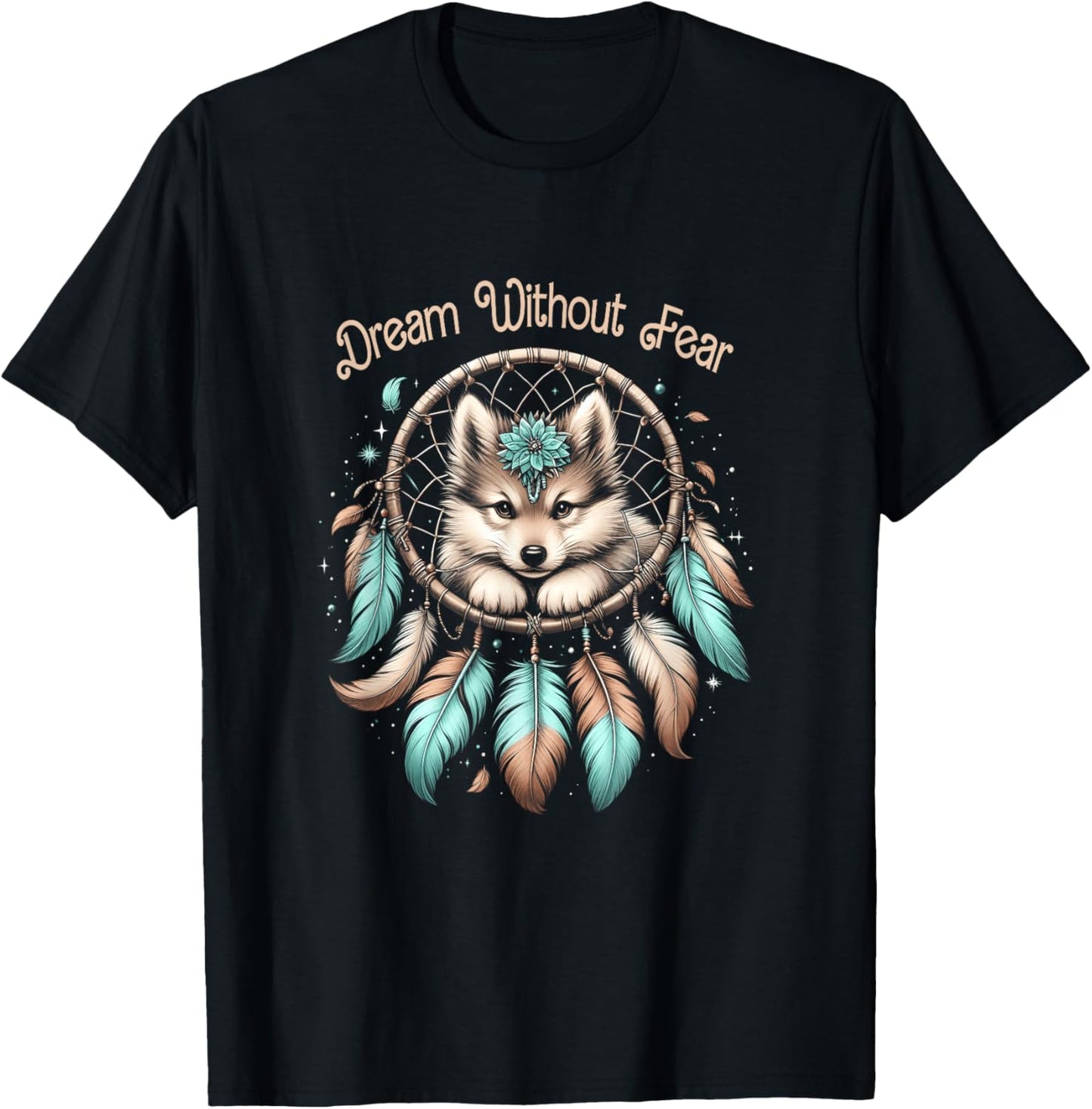 Vintage Western Dreamcatcher Wolf Dream WithoutFear Wolf T-Shirt - T-Shirt | Black