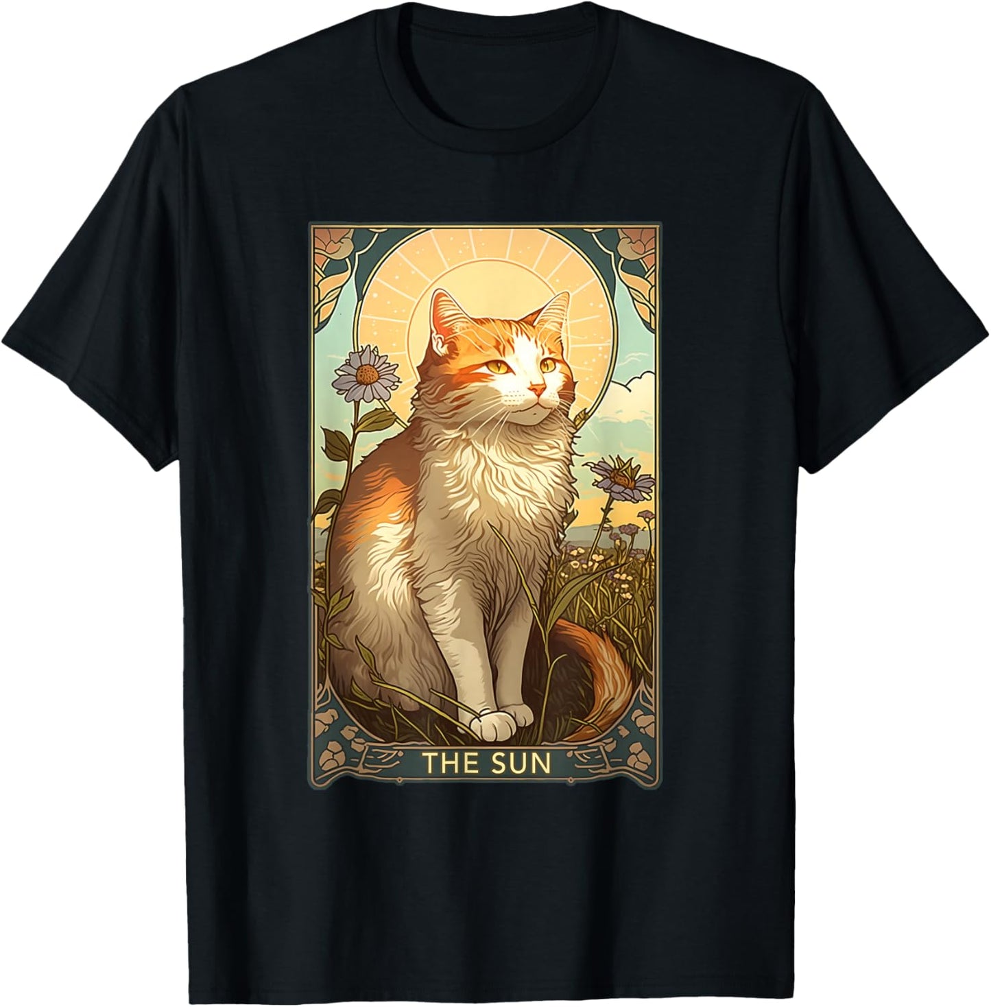 Cat Tarot Card, The Sun Tarot Card, Art Nouveau T-Shirt - T-Shirt | Black