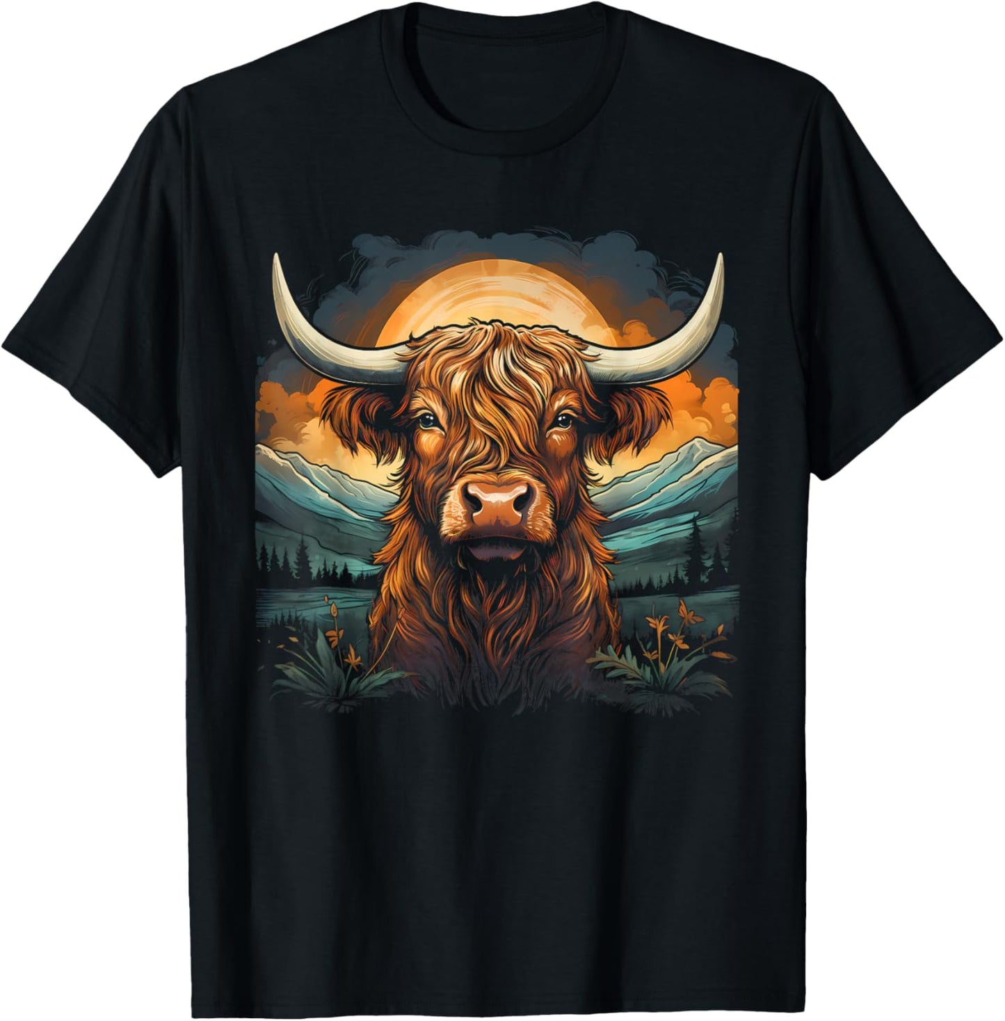 Scottish Highland Cow Cattle Farm Mountain Hairy Cow T-Shirt - T-Shirt | Black