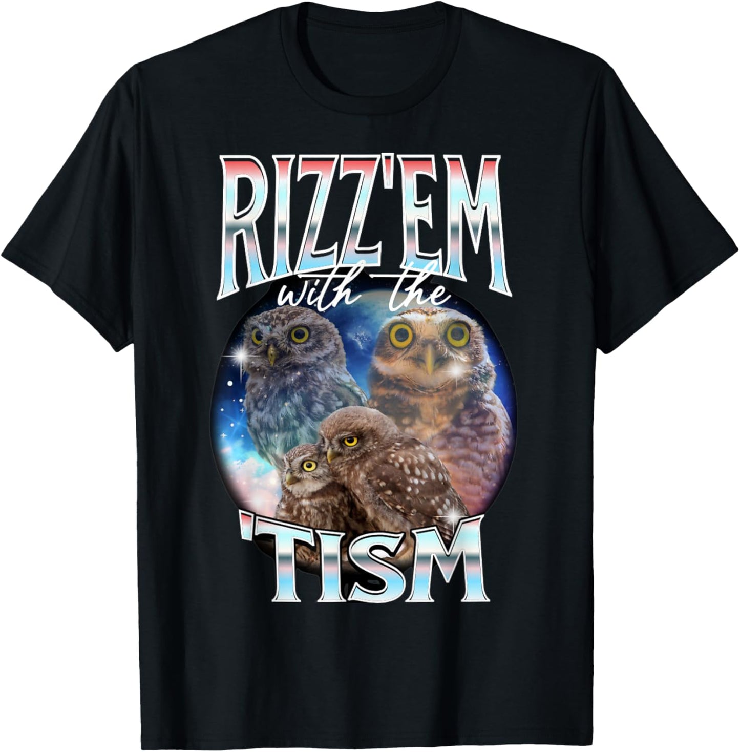 Rizz Em With The Tism Owl Autistic 90s Bootleg Rap Chihuahua T-Shirt - T-Shirt | Black