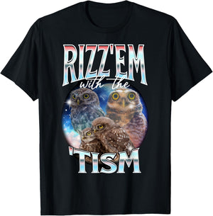 Rizz Em With The Tism Owl Autistic 90s Bootleg Rap Chihuahua T-Shirt - T-Shirt | Black