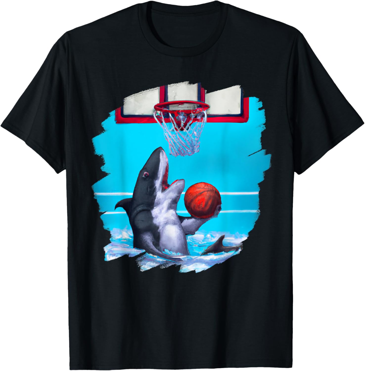 Shark Playing Basketball Funny Sharks Basketball T-Shirt - T-Shirt | Black