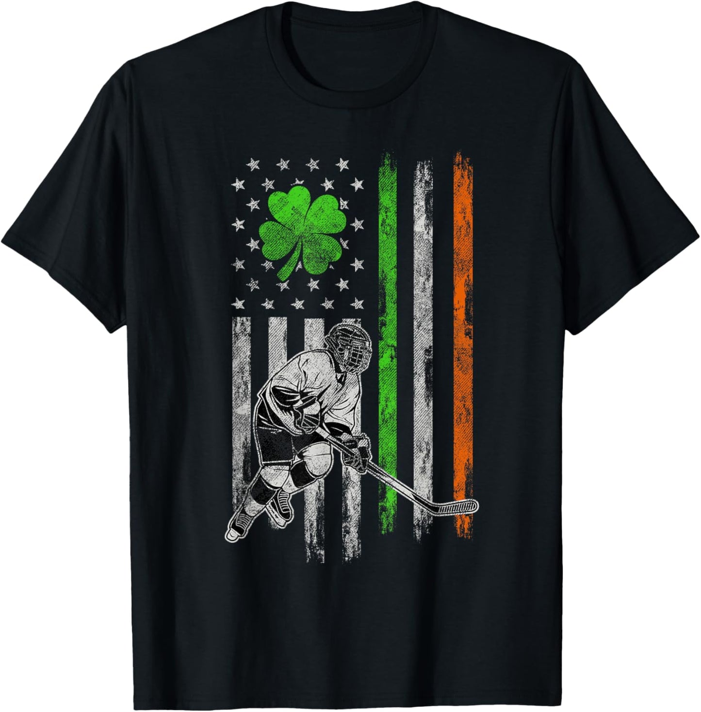 Hockey American Irish Flag St Patricks Day Shamrock Leaf T-Shirt - T-Shirt | Black