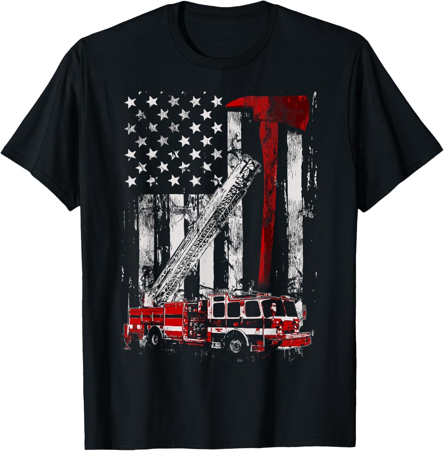 Fire Engine Truck Axe Thin Red Line Firetruck T-Shirt - T-Shirt | Black