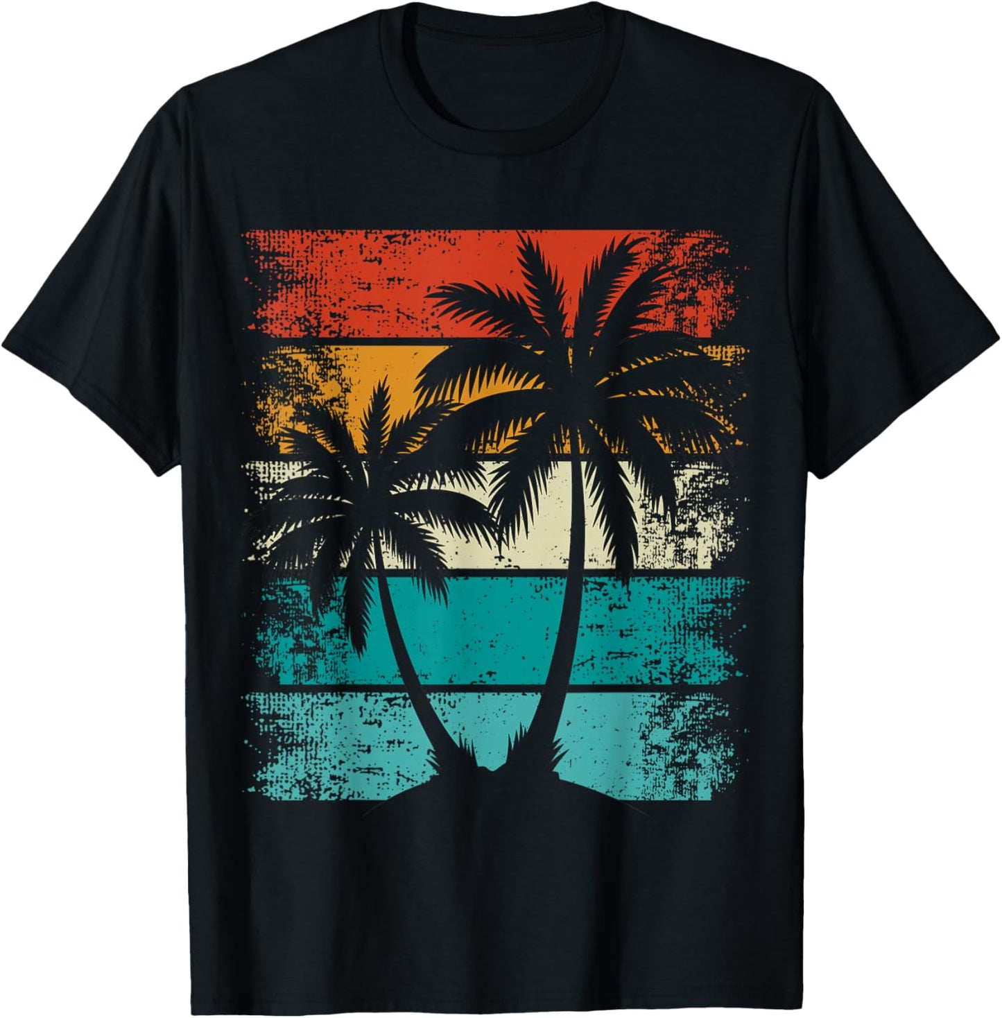 Cooler Sommerurlaub, Retro-Sonnenuntergang Palme T-Shirt - T-Shirt | Black