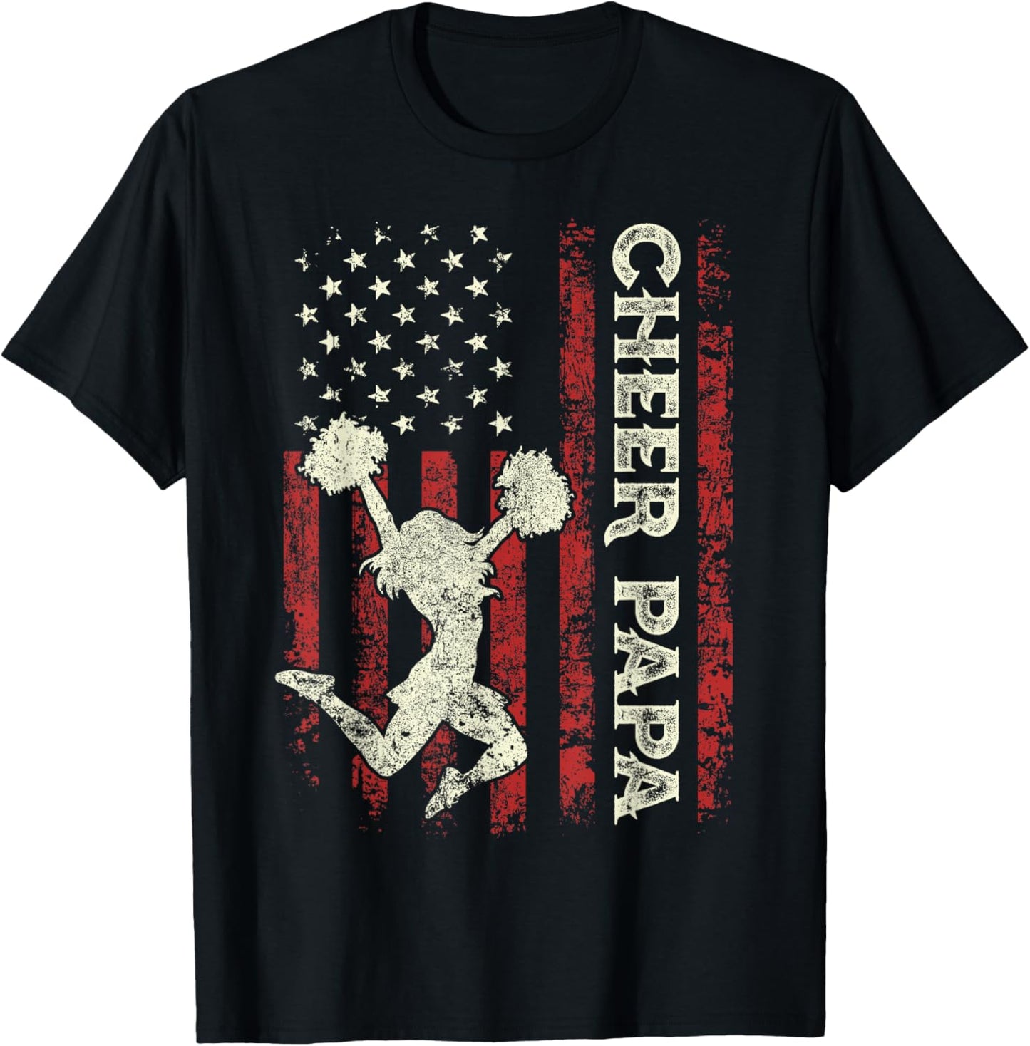 Cheer Papa US Flag Dad Men Patriotic Cheerleader Fathers Day T-Shirt - T-Shirt | Black