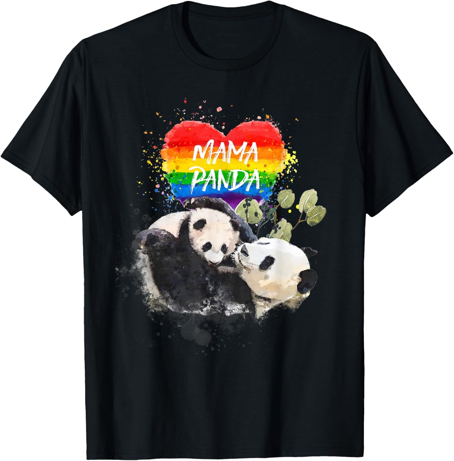 LGBT Pride Mama Panda Bear Rainbow Love Mother's Day Gift T-Shirt - T-Shirt | Black