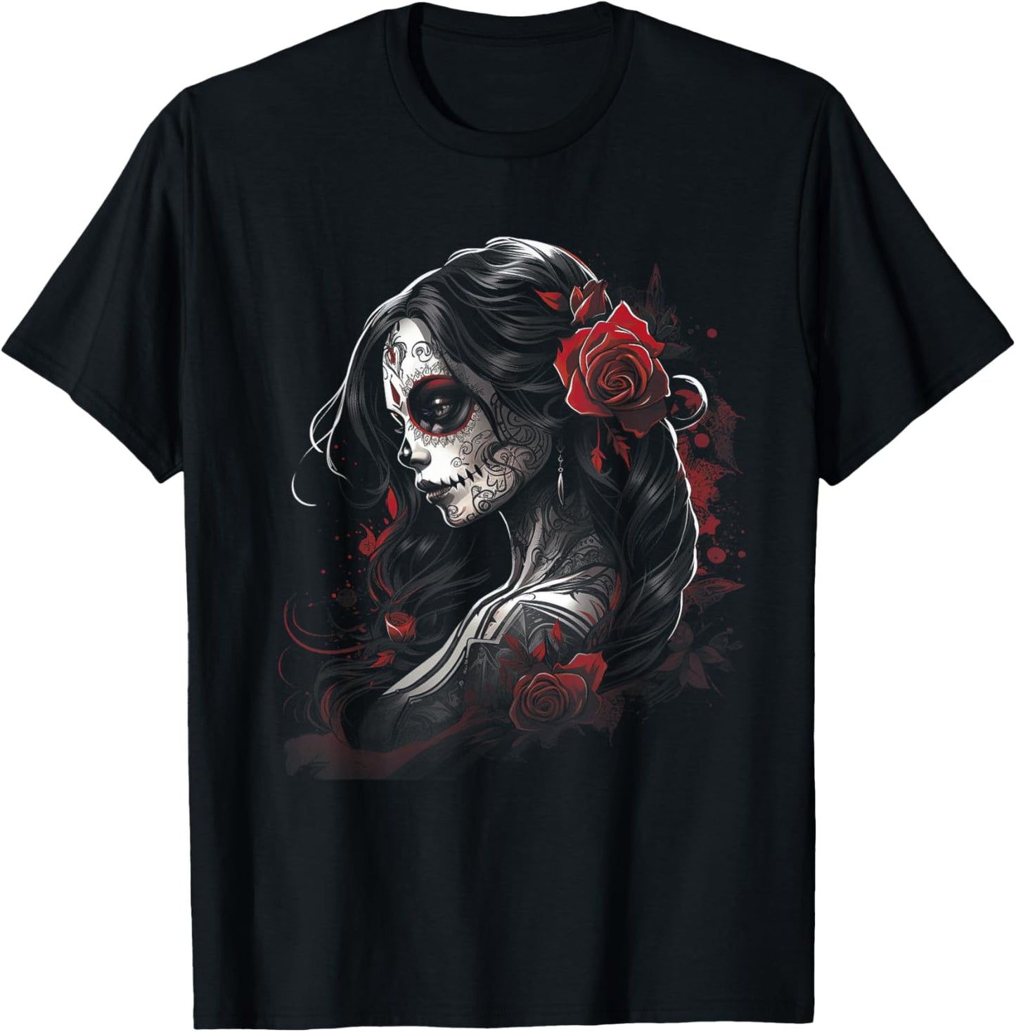 Tattoo Sketch Mexican Art Rose Dia de Los Muertos T-Shirt - T-Shirt | Black
