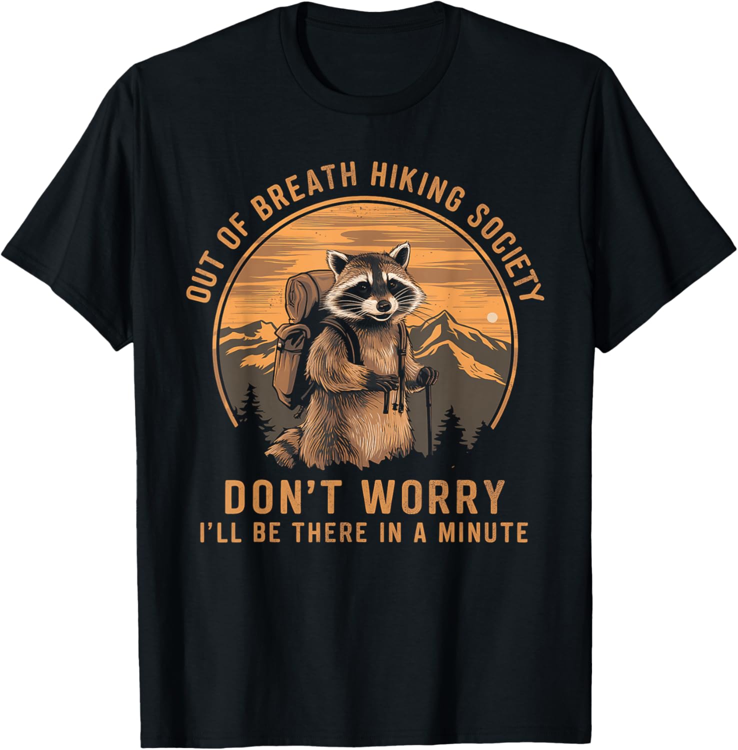 Out Of Breath Hiking Society Raccoon Hiking Vintage T-Shirt - T-Shirt | Black