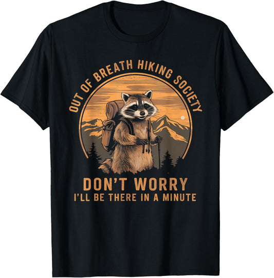 Out Of Breath Hiking Society Raccoon Hiking Vintage T-Shirt - T-Shirt | Black