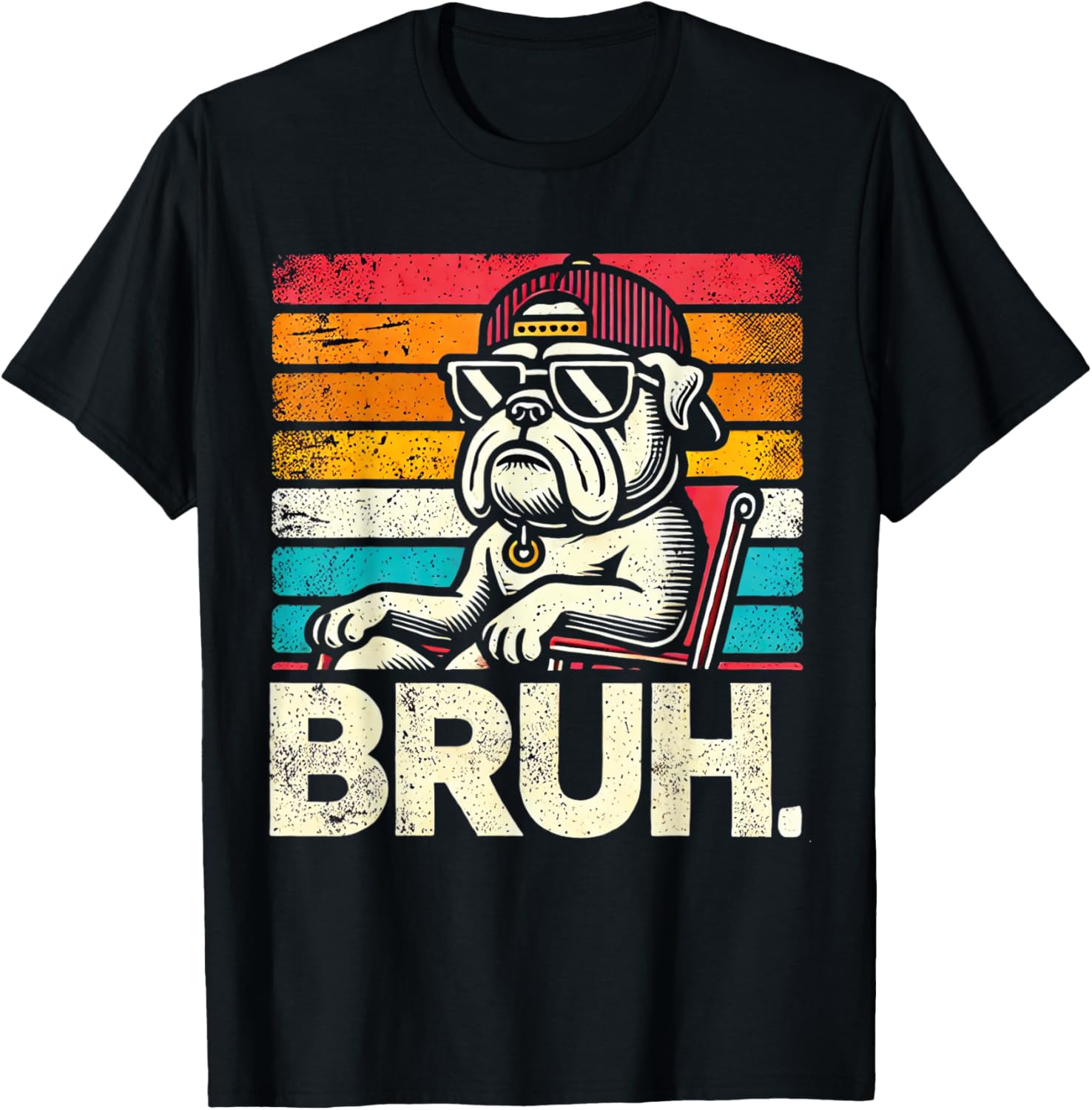 Bruh Retro Vintage 80s Dog Sunglasses Funny Bruh Bulldog T-Shirt - T-Shirt | Black