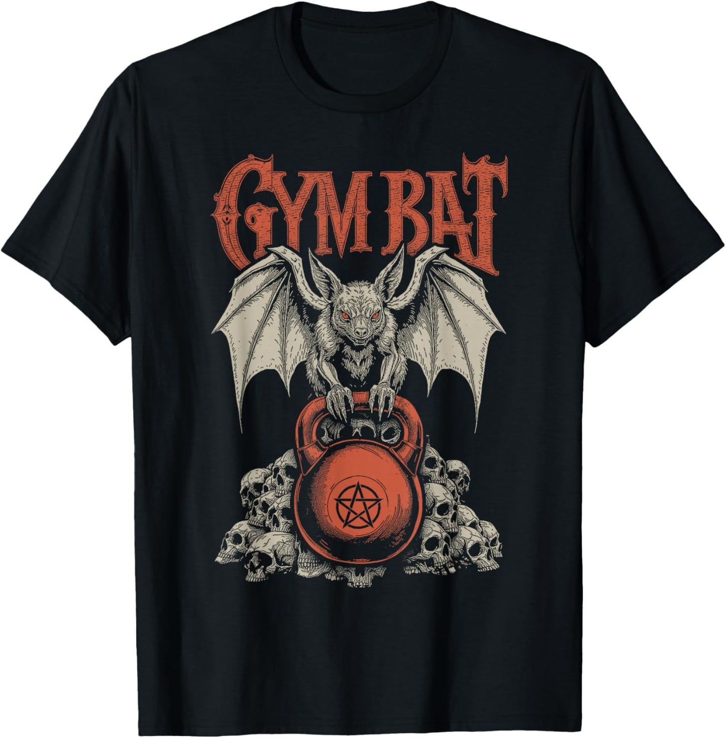Goth Gym Bat Gothlete Funny Gothic Fitness Occult Kettlebell T-Shirt - T-Shirt | Black