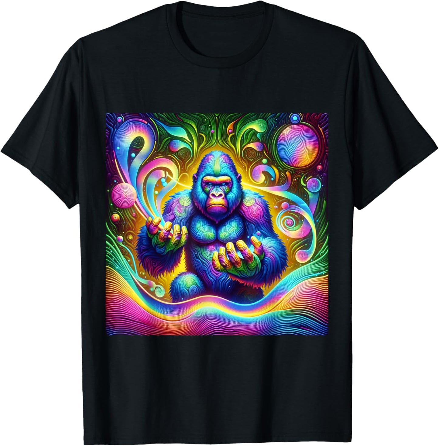 Psychedelic Gorilla Rainbow EDM Vibes Festival Rave Graphic T-Shirt - T-Shirt | Black