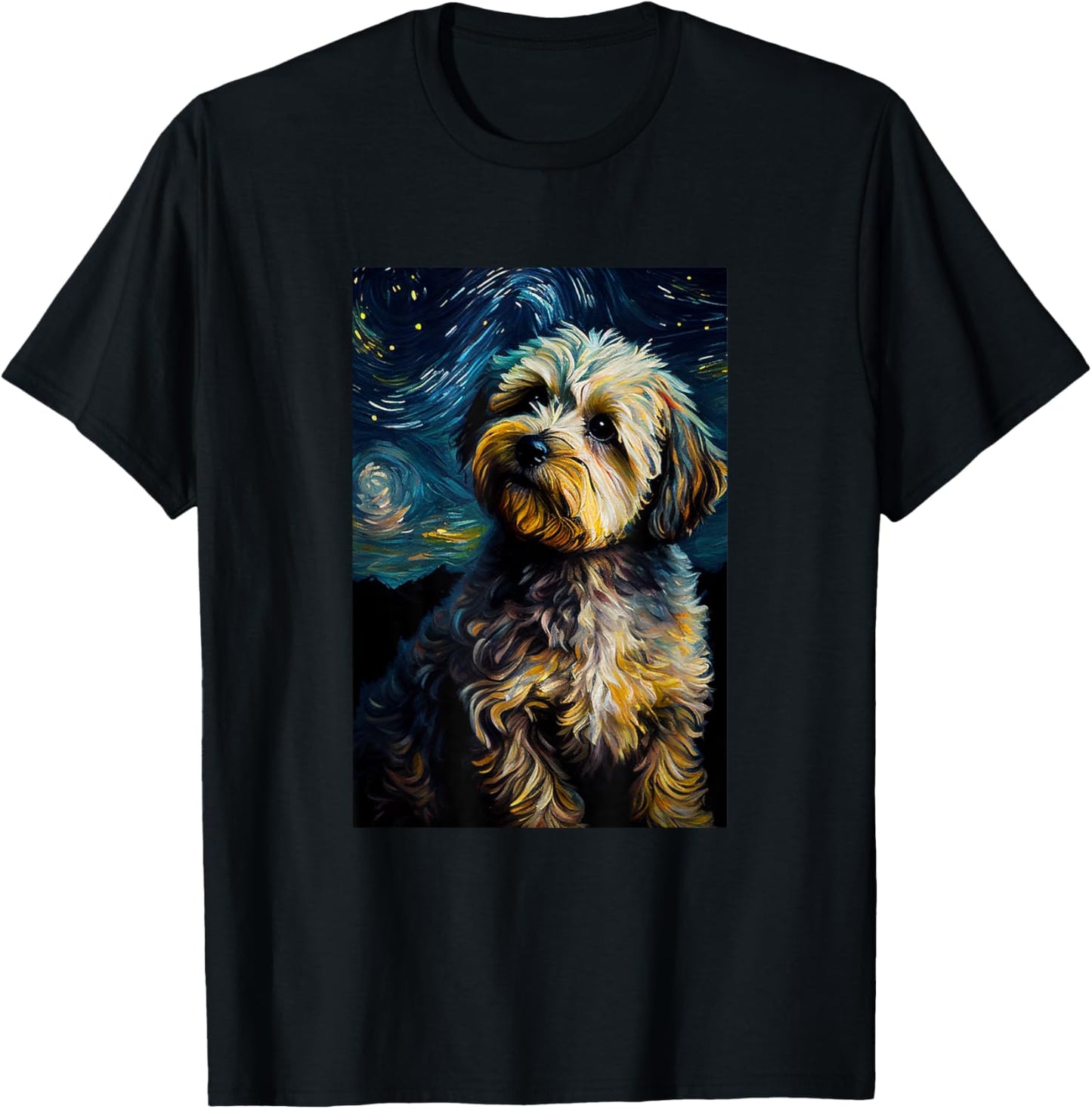 Yorkiepoo in Starry Night Painting Dog Mom Dad Men Women Kids T-Shirt - T-Shirt | Black