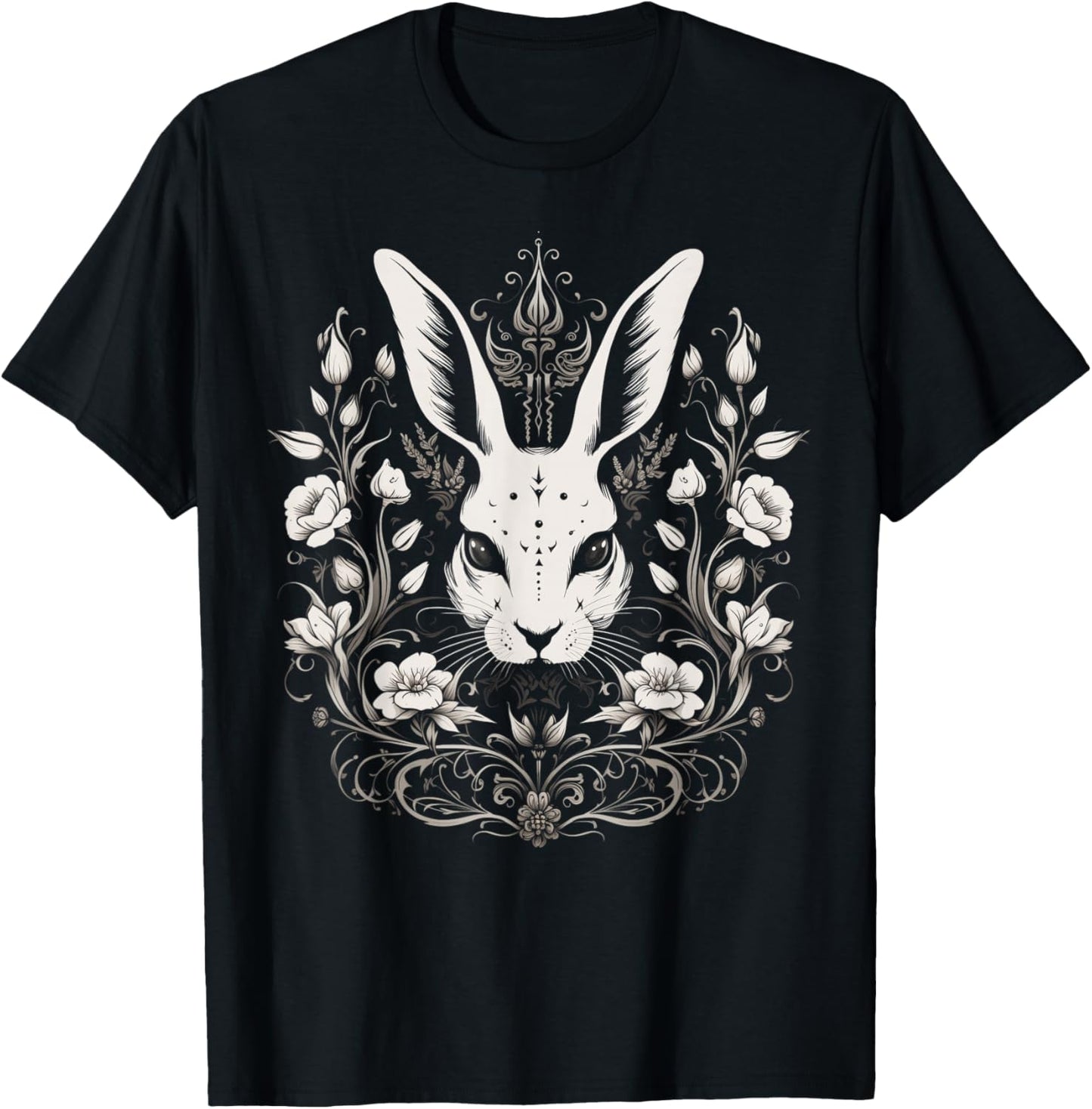 Hase Häschen Blumen Hexe Okkulte Gothic Vintage Ostern T-Shirt - T-Shirt | Black