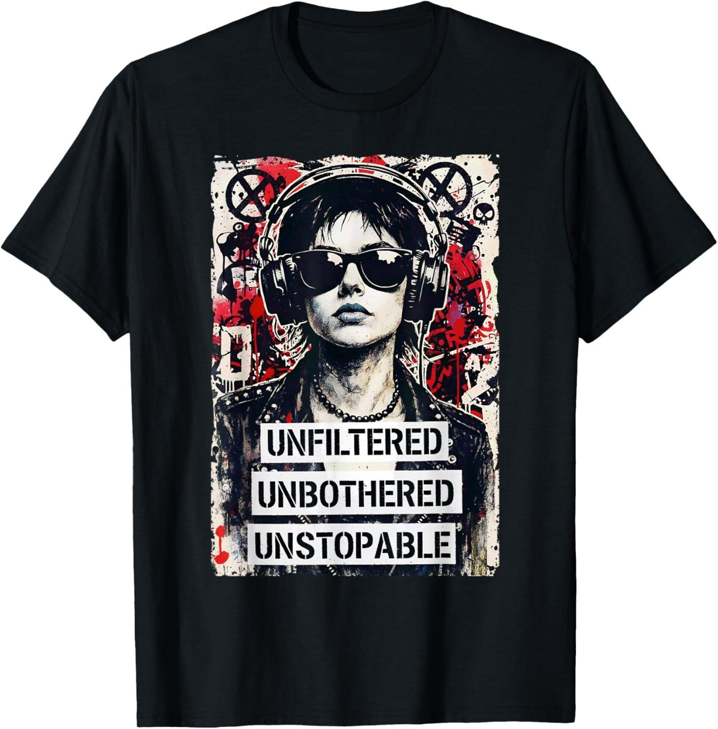 Punk Girl 90s Grunge Urban Street Art Vintage Distressed T-Shirt - T-Shirt | Black