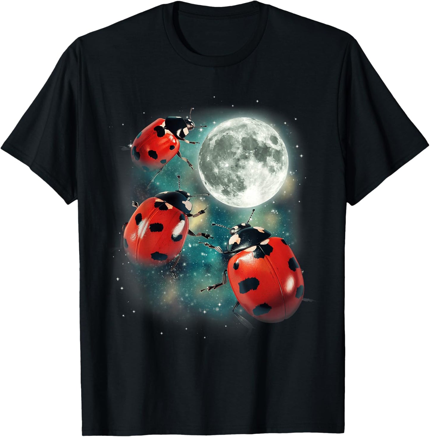 Three Ladybug Moon | Red Beetles Gardener Outdoors Cute Bug T-Shirt - T-Shirt | Black