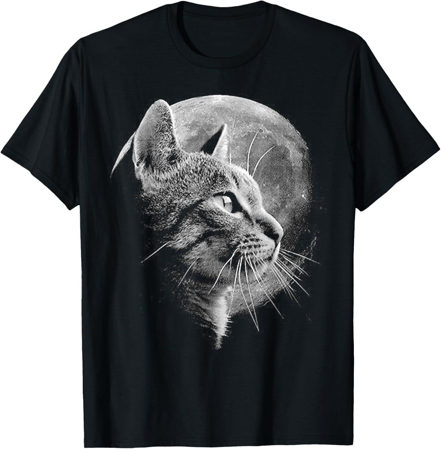 Cute Cat With Moon - Funny Cat T-Shirt - T-Shirt | Black