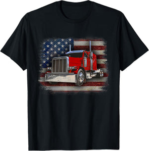 Trucker American Flag and Big Rig T-Shirt - T-Shirt | Black