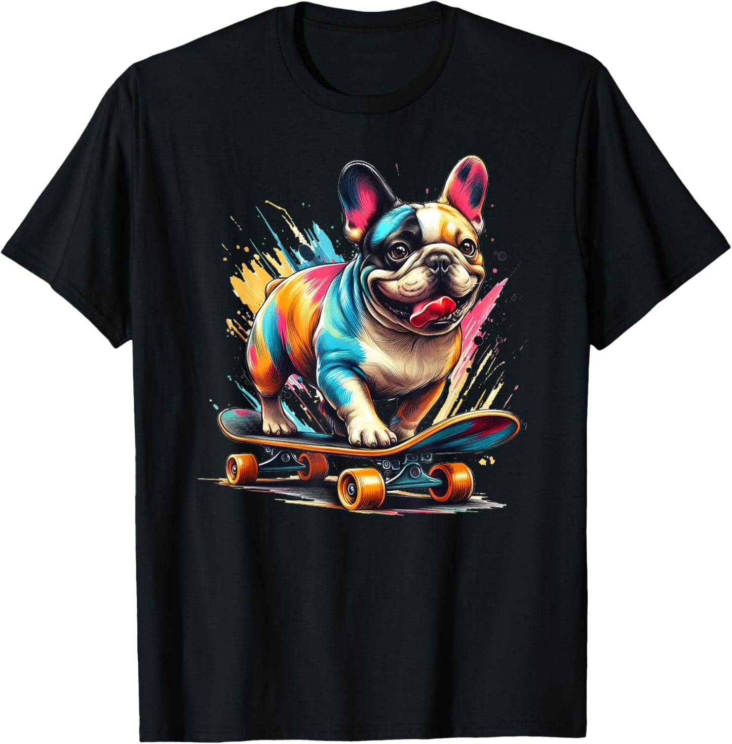 French Bulldog On Skateboard - Funny Frenchie Dog T-Shirt - T-Shirt | Black