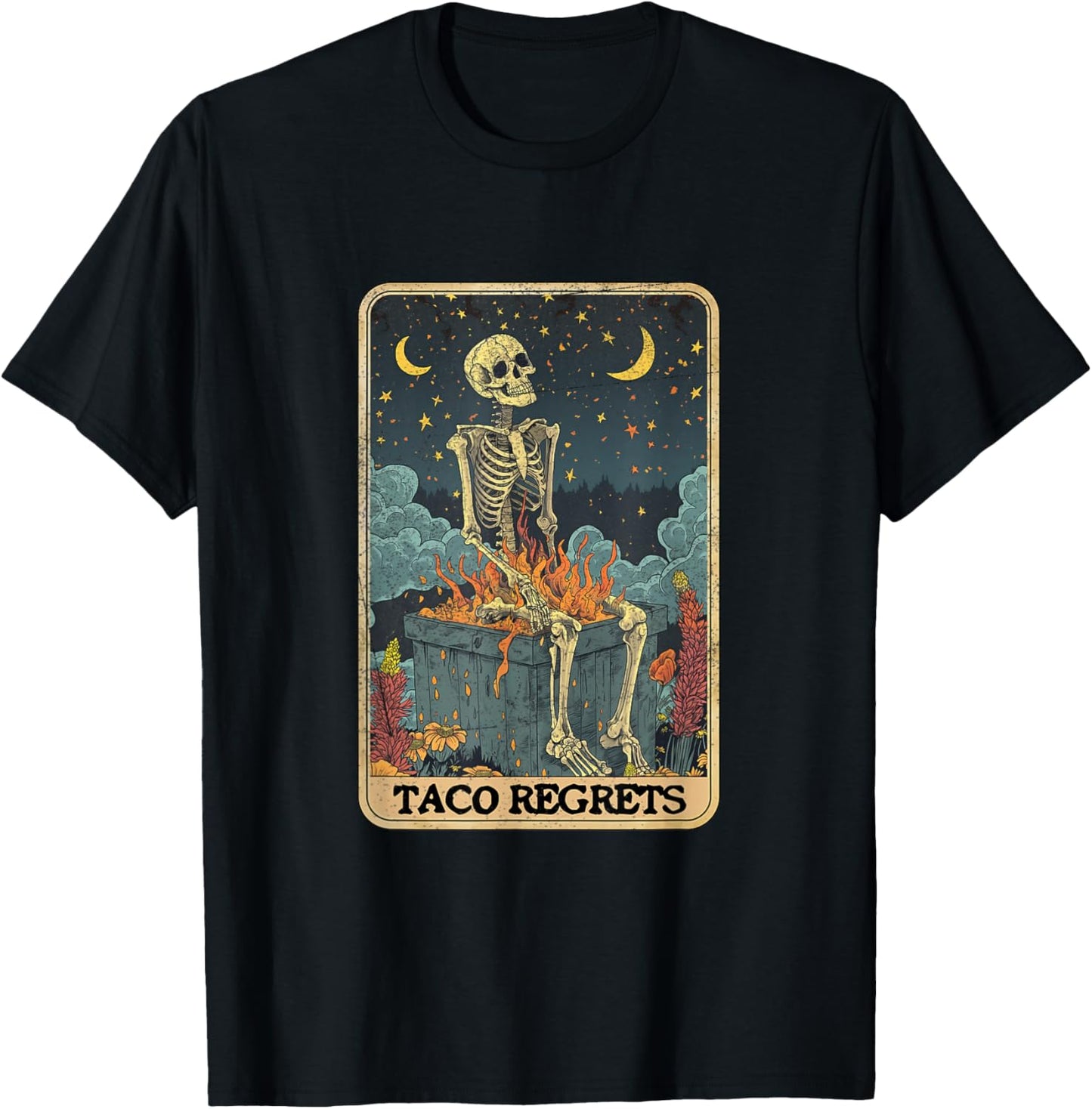 Taco Regrets Cinco de Mayo Retro Mystical Skeleton Pooping T-Shirt - T-Shirt | Black