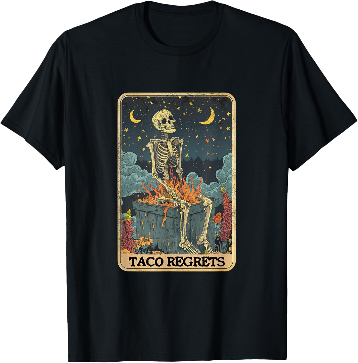 Taco Regrets Cinco de Mayo Retro Mystical Skeleton Pooping T-Shirt - T-Shirt | Black