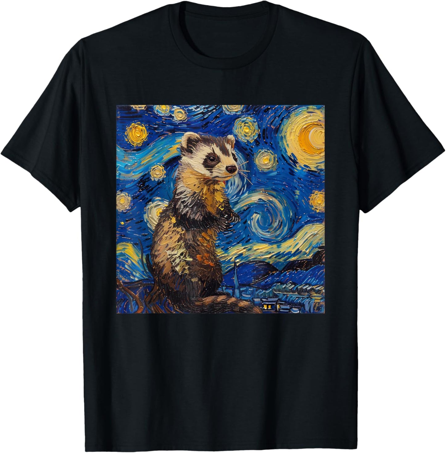 Ferret Van Gogh Starry Night T-Shirt - T-Shirt | Black
