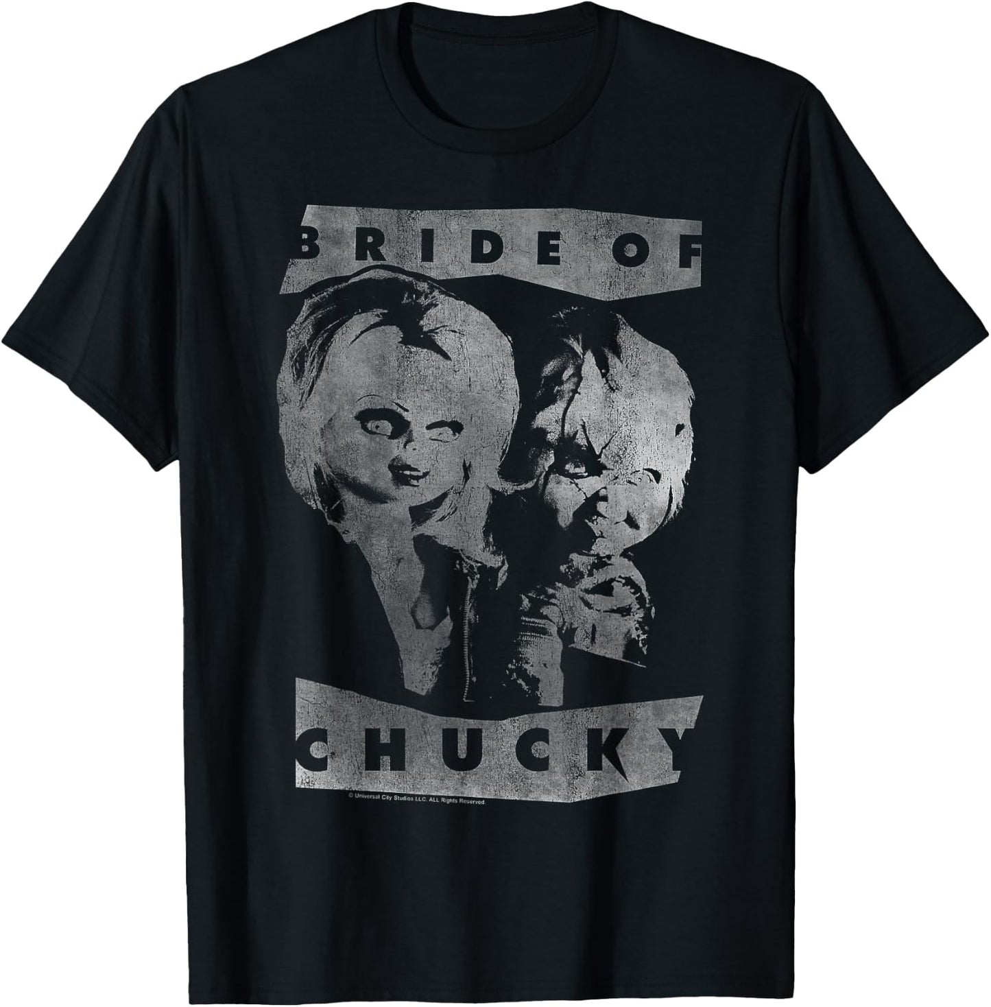 Child's Play Bride of Chucky Faded White Portrait T-Shirt - T-Shirt | Black