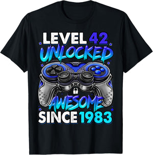 Level 42 Unlocked Awesome Since 1983 42nd Birthday Gaming T-Shirt - T-Shirt | Black