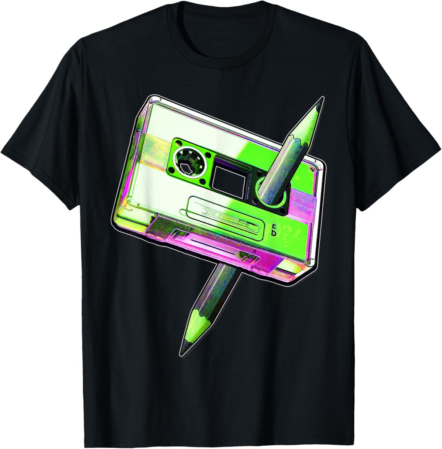 80s Cassette Tape Pencil 1980s Retro Vintage Music Mixtape T-Shirt - T-Shirt | Black