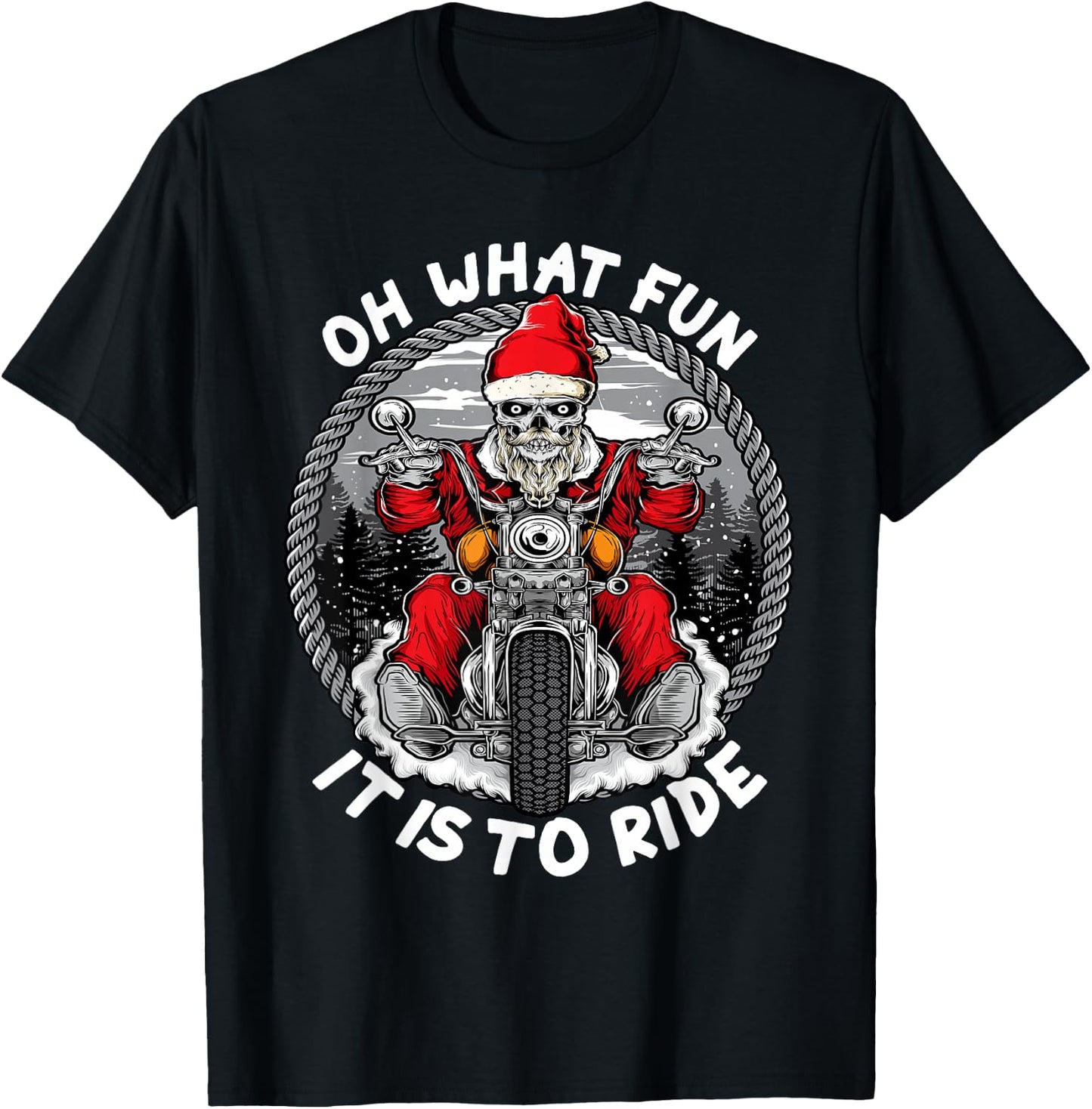Oh What Fun It Is To Ride Christmas Santa Motorcycle Biker T-Shirt - T-Shirt | Black