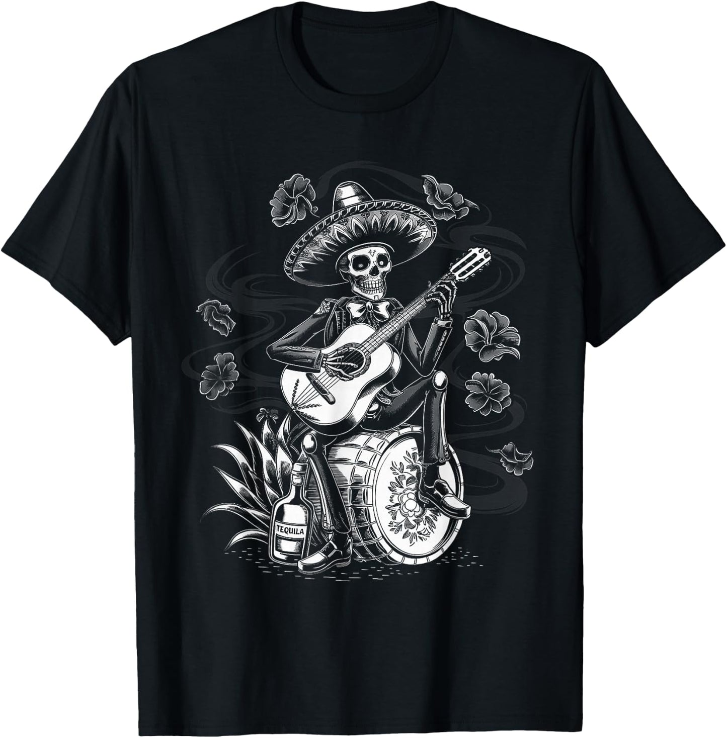 Mexico Vintage Skeleton Tequila Dia De Los Muertos Mexican T-Shirt - T-Shirt | Black