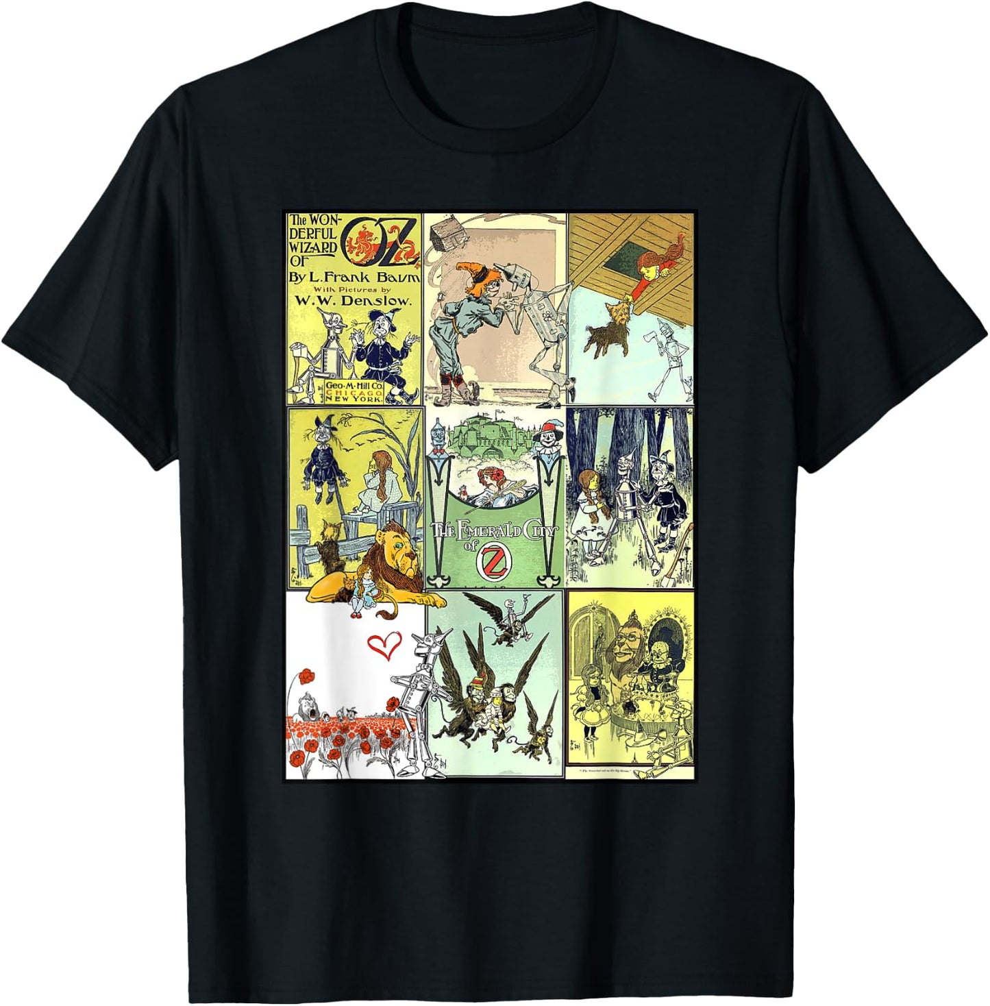 Dorothy and Toto The Wonderful Wizard of Oz Collage - Green, -Adults, Short Sleeve, , Small T-Shirt - T-Shirt | Black