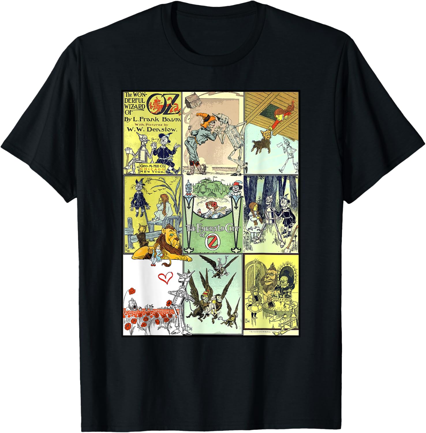Dorothy and Toto The Wonderful Wizard of Oz Collage - Green, -Adults, Short Sleeve, , Small T-Shirt - T-Shirt | Black