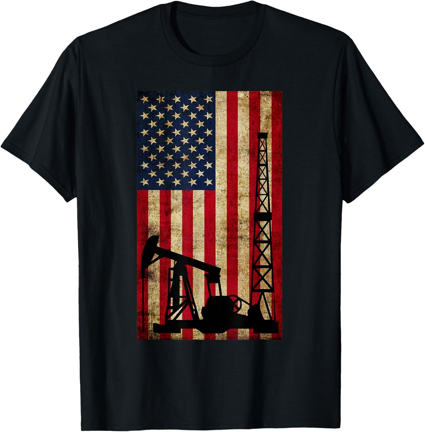 Vintage Landman USA Flag Oil Rig Pump Gas Workers Red Gifts T-Shirt - T-Shirt | Black