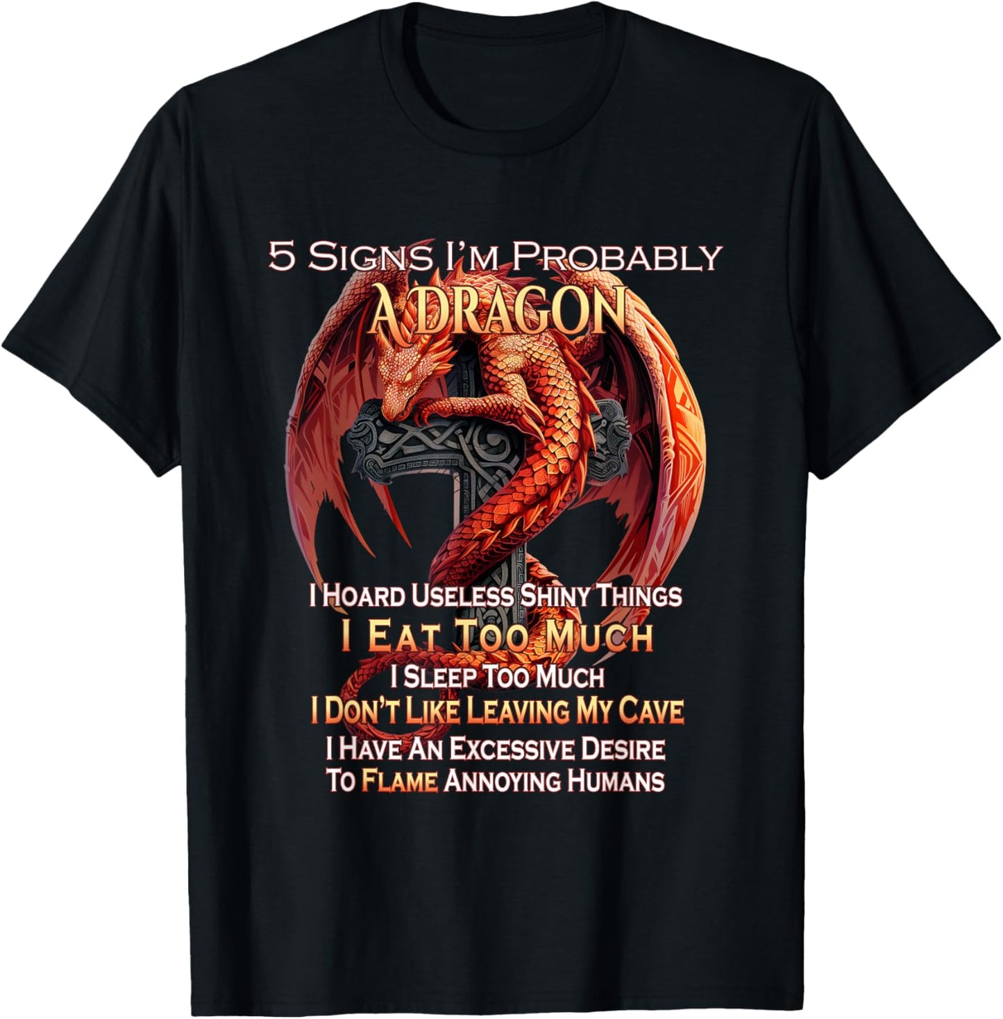 5 Signs I'm Probably A Dragon Fantasy T-Shirt - T-Shirt | Black