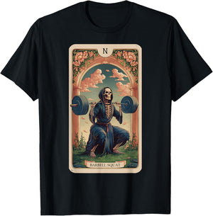 Funny Tarot Card Barbell Squat Gym Workout Tarot Card T-Shirt - T-Shirt | Black