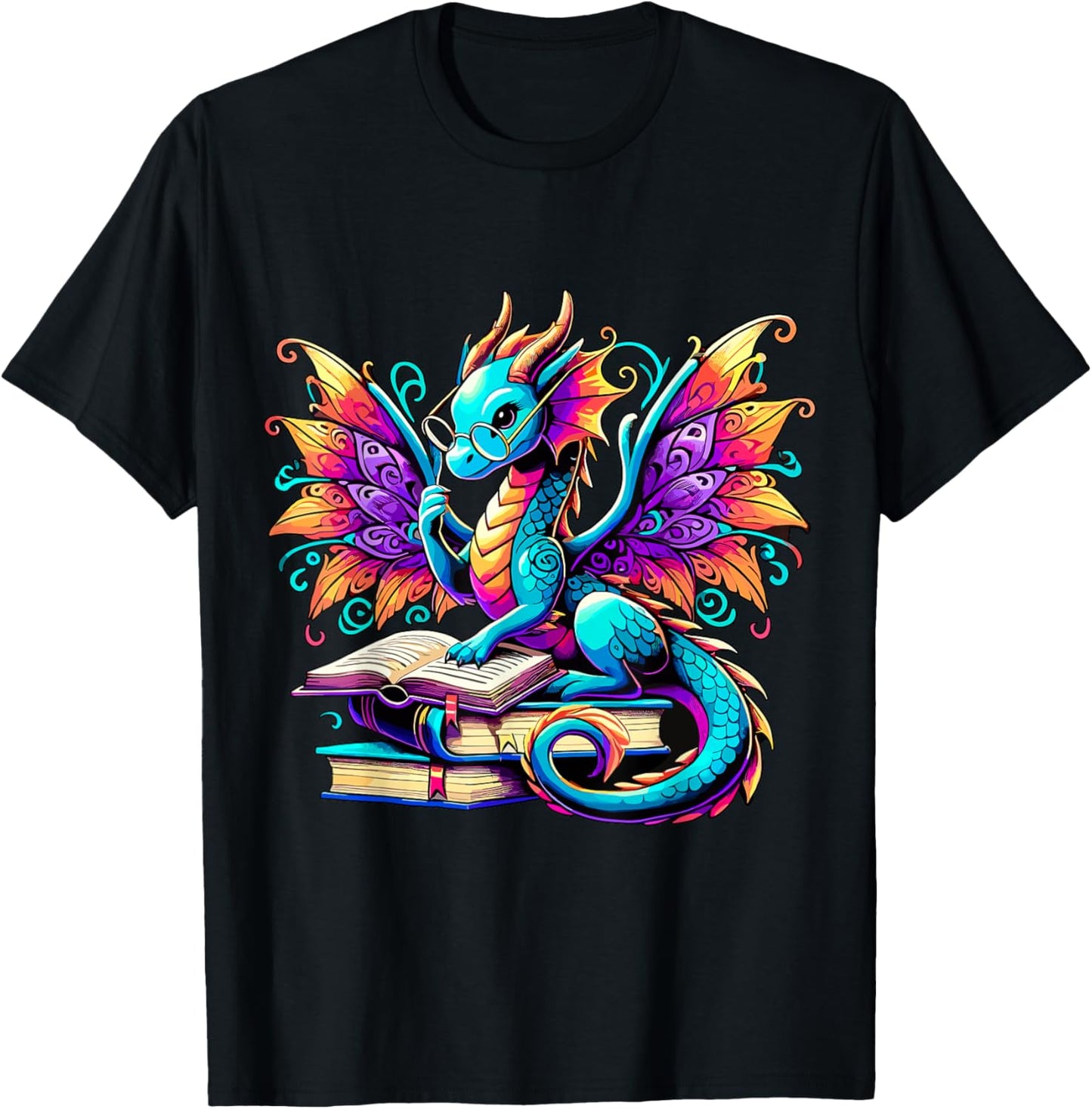 Book Dragon Reading T-Shirt - T-Shirt | Black