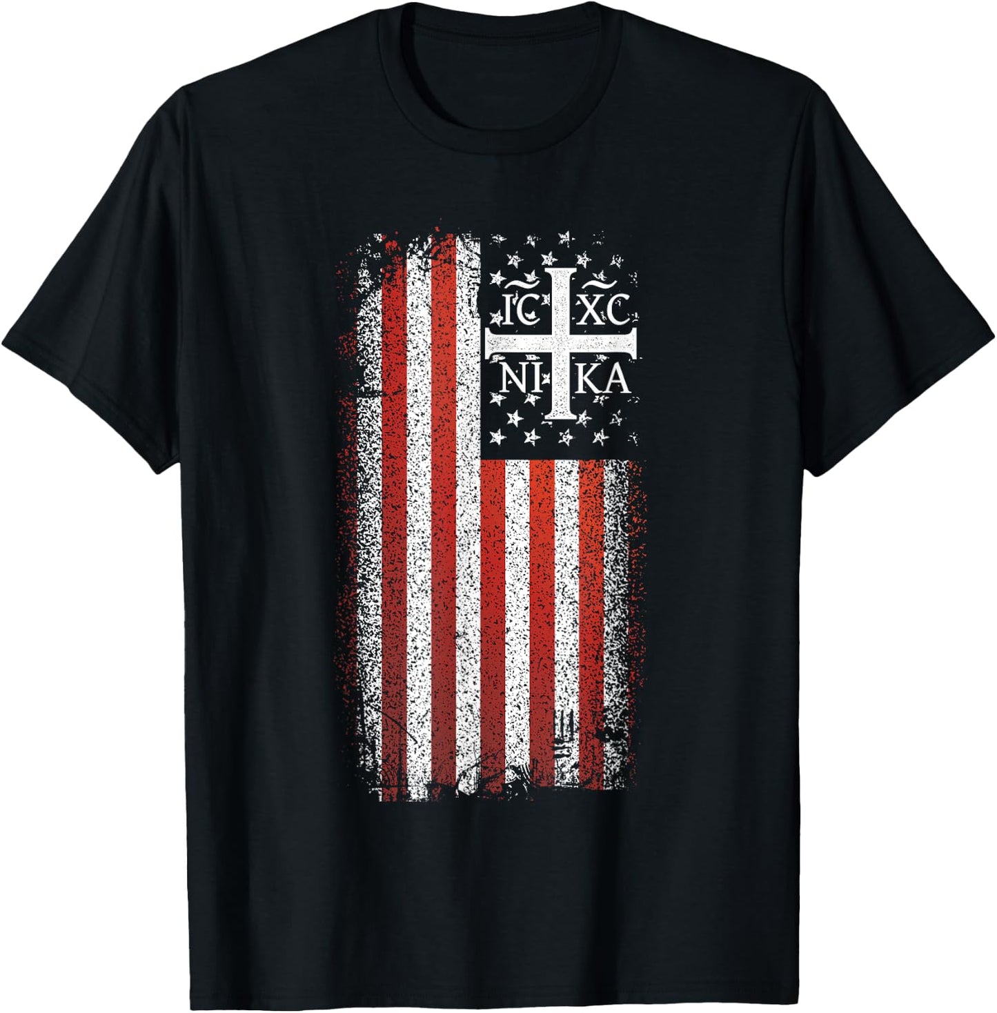 ICXC NIKA Christogram Cross American Flag Christian T-Shirt - T-Shirt | Black