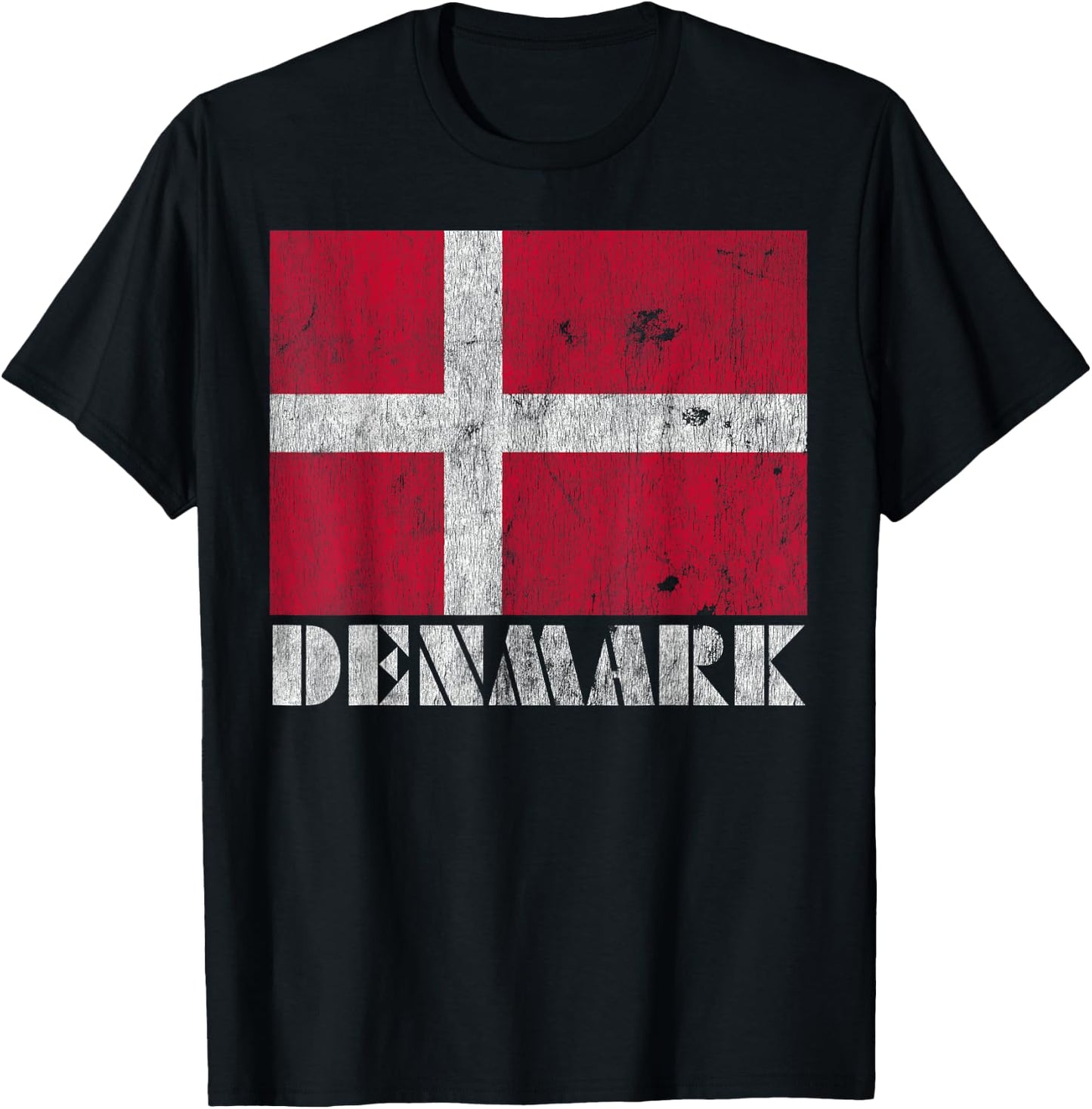 Danish Denmark Flag Shirt Vintage Country Souvenir Gift T-Shirt - T-Shirt | Black