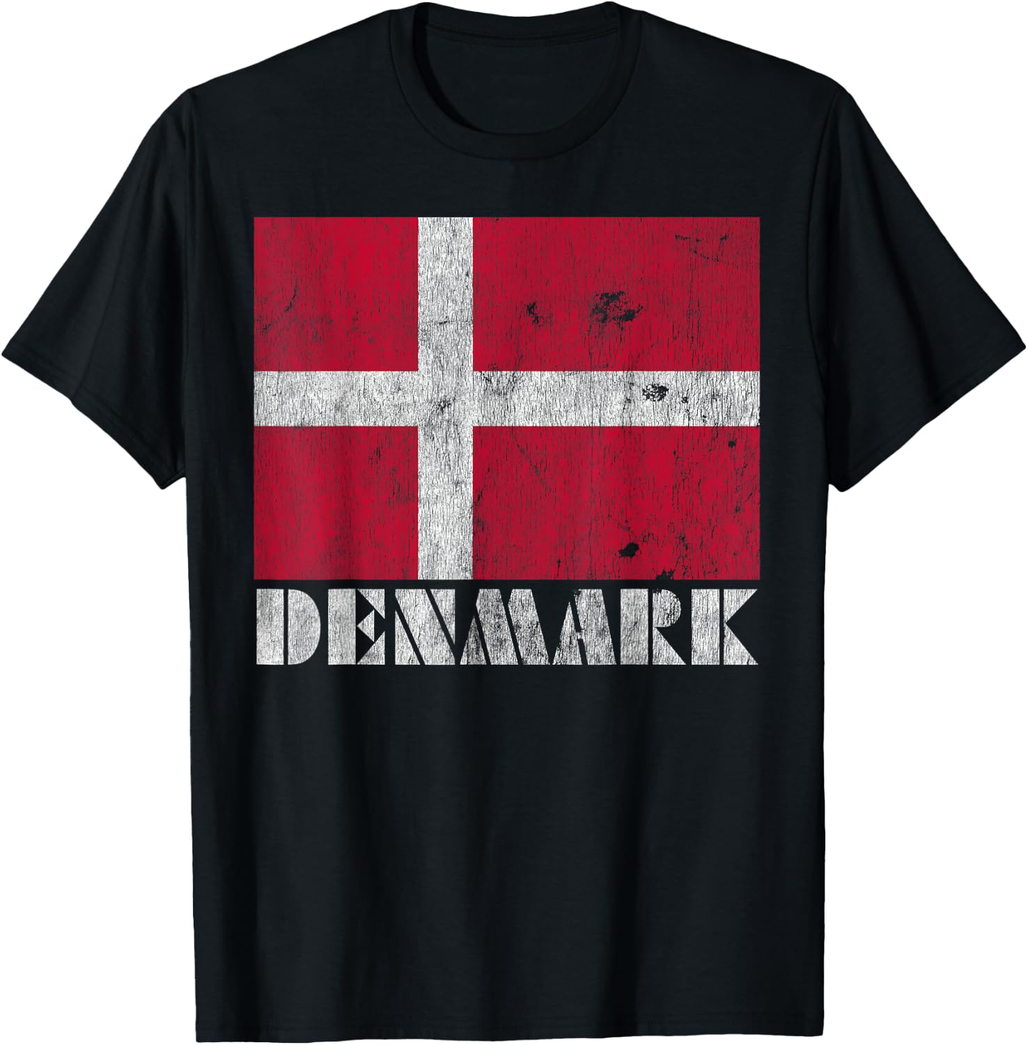 Danish Denmark Flag Shirt Vintage Country Souvenir Gift T-Shirt - T-Shirt | Black