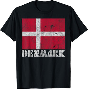 Danish Denmark Flag Shirt Vintage Country Souvenir Gift T-Shirt - T-Shirt | Black
