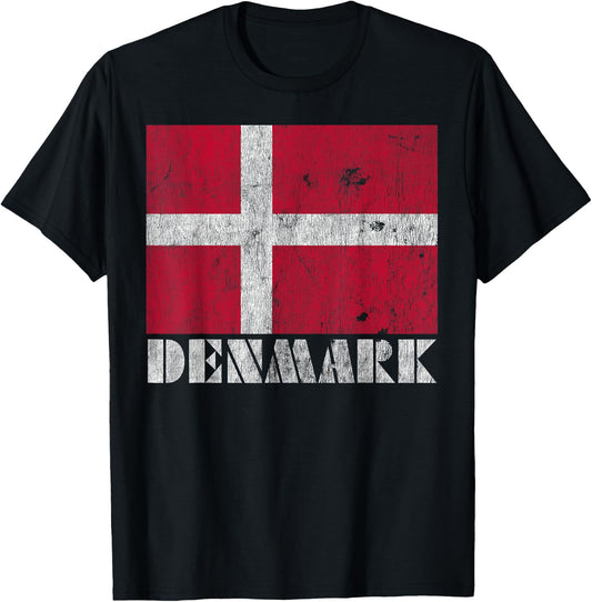 Danish Denmark Flag Shirt Vintage Country Souvenir Gift T-Shirt - T-Shirt | Black