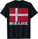 Danish Denmark Flag Shirt Vintage Country Souvenir Gift T-Shirt - T-Shirt | Black